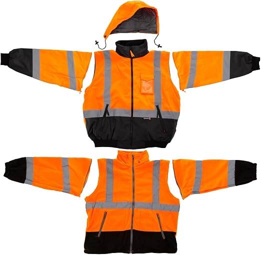 Majestic 75-1384/X1 High Visibility Orange 8-in-1 Waterproof Jacket with High Visibility Liner, Removable Sleeves and Liner, PU Coated Oxford Fabric, ANSI 3 Type R, X-Large