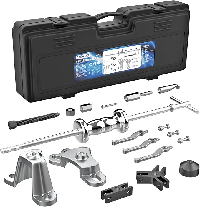 CARVALAX 9-Way Slide Hammer Puller Set | Auto Repair Kit for Hub, Bearing, Gear & Axle Extractor, Dent Removal, Heavy Duty 20-Piece w/Case