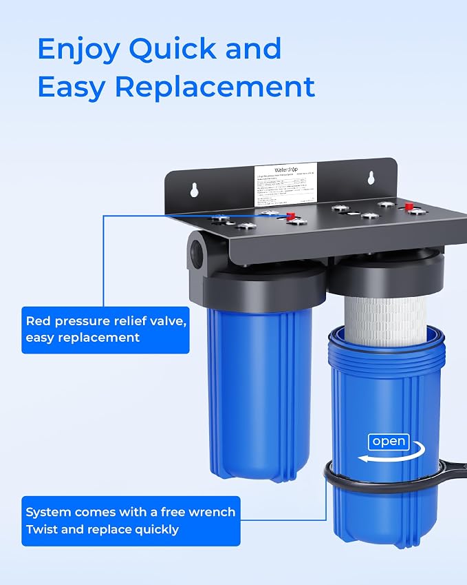 Waterdrop WF10PBL Whole House Water Filter, Compatible with WHF21-PBL, GE® FXHTC, GXWH40L, iSpring, Culligan® RFC-BBSA, Whirlpool®, Any 10" x 4.5" System, Reduces Lead, PFAS, Heavy Metals
