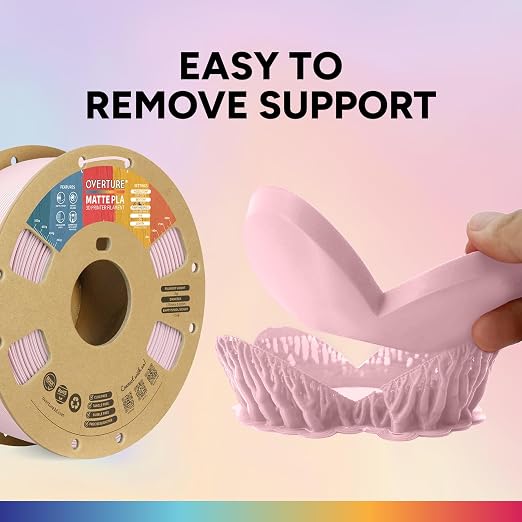 OVERTURE Matte PLA 1.75mm, Low Warp & Smooth Finish 3D Printer Filament | Frosted Matt Finish Hides Layer Lines, 1kg Spool (2.2lbs) Cardboard Spool, Fit Most FDM Printer (Matte Baby Pink)