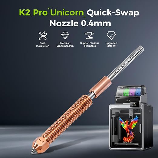 Creality K2 Pro Nozzle 0.4mm, Upgrade K2 Pro Unicorn Quick Swap Nozzle with Titanium Alloy Heat Break, Copper Alloy Hardened Steel, High Flow High Speed Printing for Creality K2 Pro Combo Hotend