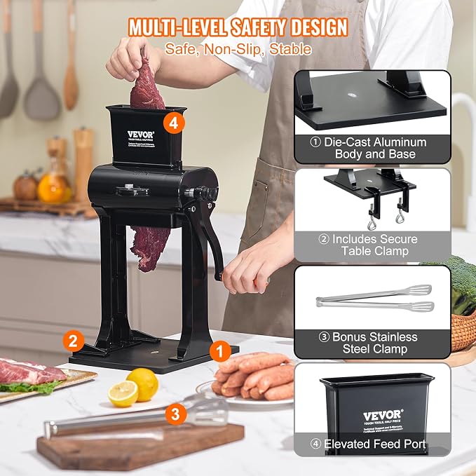 VEVOR Commercial Meat Tenderizer, Heavy Duty Stainless Steel Meat Tenderizer Machine, Quick and Easy Manual Operation Kitchen Tool, 5.8" Feed Port for Beef, Turkey, Chicken, Pork, Steak, and Fish