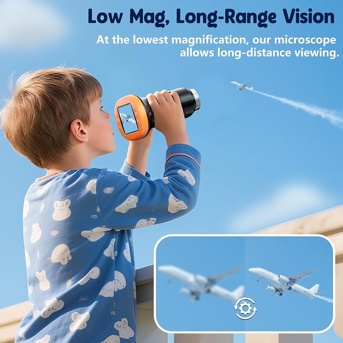 Odatay 4K 1000X Digital Microscope for Kids with Long Distance Viewing & 2.4" Screen, Portable Handheld Edu Toys for Kids Age 3-12 Exploring Bugs Plants at Home Classroom & Outdoor Travel, Orange