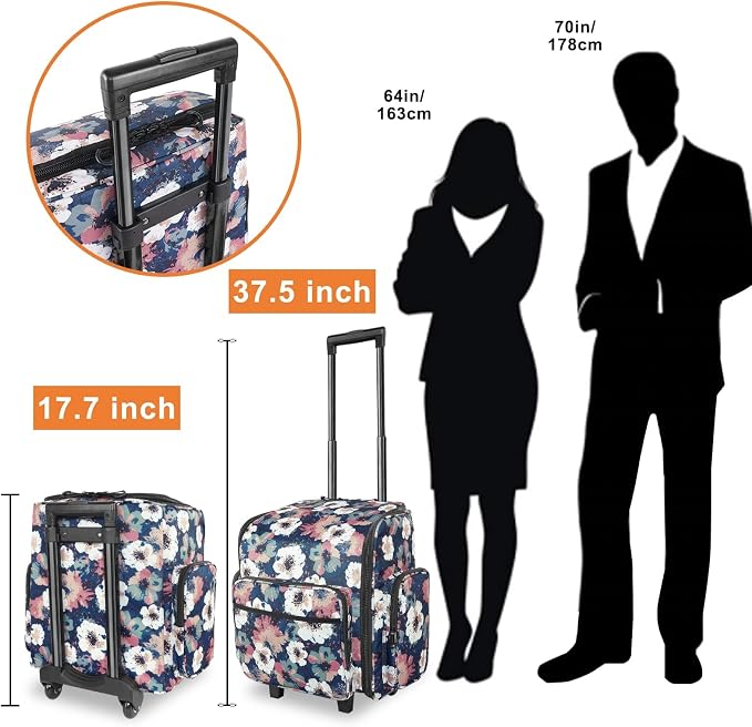 YOREPEK Large Rolling Craft Bag Wheels, Briefcase Gift for Crafter Teacher | Roller Scrapbook Tote, Water Resistant Scrapbooking Rolling Briefcase for Scrap Book Stickers Supplies and Tools, Floral