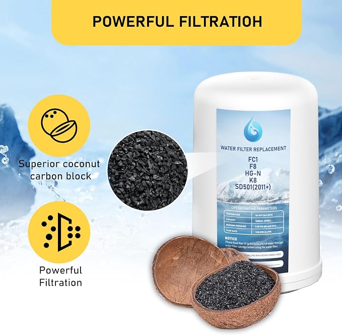 HG-N FC1 F8 Water Filter Replacement Compatible with Enagic Leveluk F8 and HG-N Filters for K8 and SD501 (2011+), JRIV Machine Machines, 1 Pack