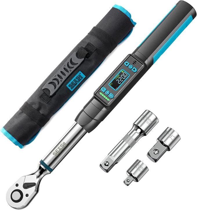 Seesii 3/8" Digital Torque Wrench, ±2% Accuracy, 0–220 N·m/0–162 ft-lbs, LCD Display, Real-Time & Peak Modes, Preset & Data Storage, Dual Alarm, Electric Torque Wrench for Bicycle, Car, Motorcycle