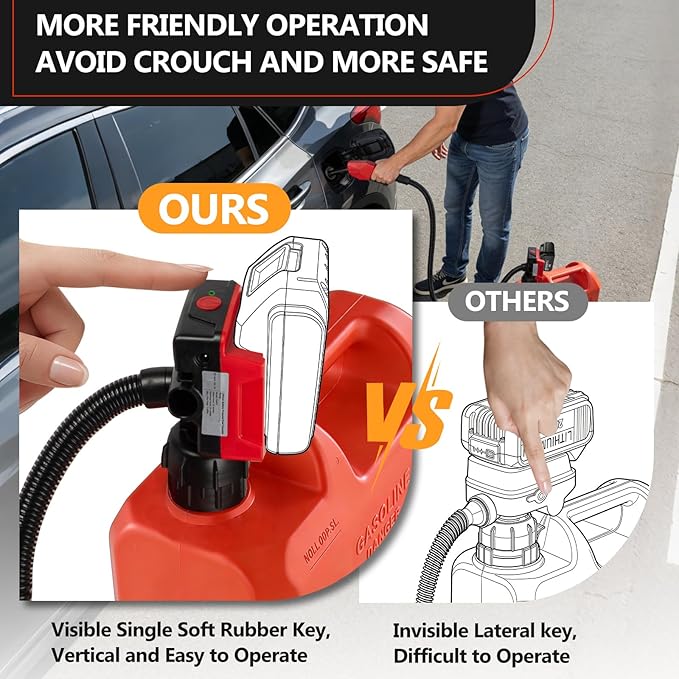 5GPM Cordless Fuel Transfer Pump,Auto-Stop & Hand Nozzle, Compatible with DeWalt 20V & Milwaukee 18V Batteries, 51'' hose,Vertical Operated Gas Can Pump for Diesel,Gasoline(Bare Tool)