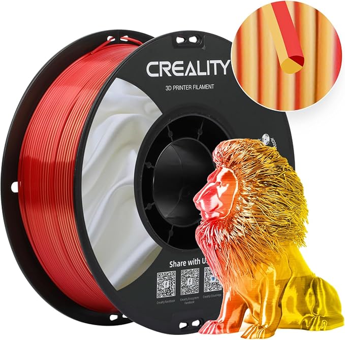 Creality Silk Filament, PLA 3D Printer Filament 1.75mm Multi Color, Smooth and Shiny, Silk Shiny PLA Filament +/-0.02mm, 3D Printing Filament 1KG/2.2lb (Golden-Red)