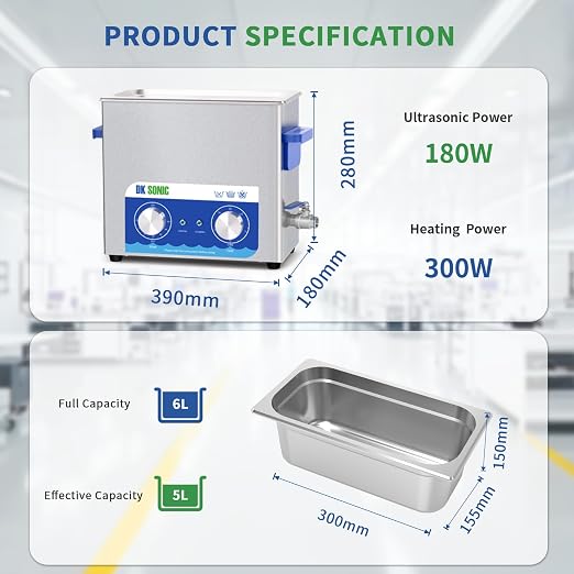 DK SONIC Ultrasonic Cleaner,6L 180W Sonic Cleaner with Heater&Mechanical Timer,Ultrasonic Carburetor Cleaner for Cleaning Gun,Engine,Carburetors,Chains(Include Basket)