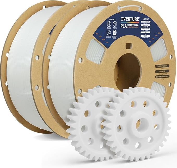 OVERTURE 2KG Bundle PLA Plus (PLA+) Filament 1.75mm, Stronger & More Durable, Professional Toughness 3D Printer Filament 1kg (2.2lbs) 2 Pack, High Precision +/- 0.02mm, Tangle-Free (White 2-Pack)