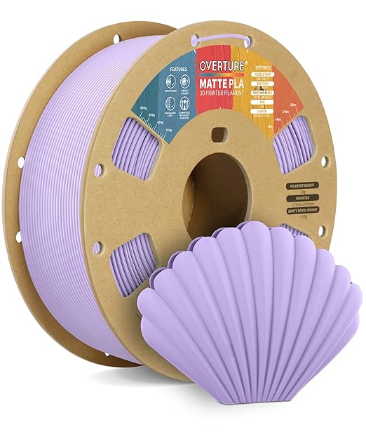 OVERTURE Matte PLA 1.75mm, Low Warp & Smooth Finish 3D Printer Filament | Frosted Matt Finish Hides Layer Lines, 1kg Spool (2.2lbs) Cardboard Spool, Fit Most FDM Printer (Matte Lilac)