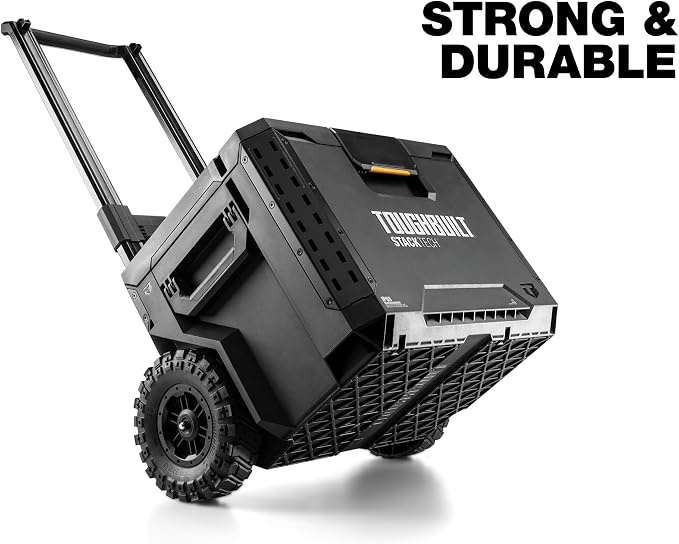 ToughBuilt Portable 2-in-1 Rolling Tool Box, Wheels & Stackable Design, Black