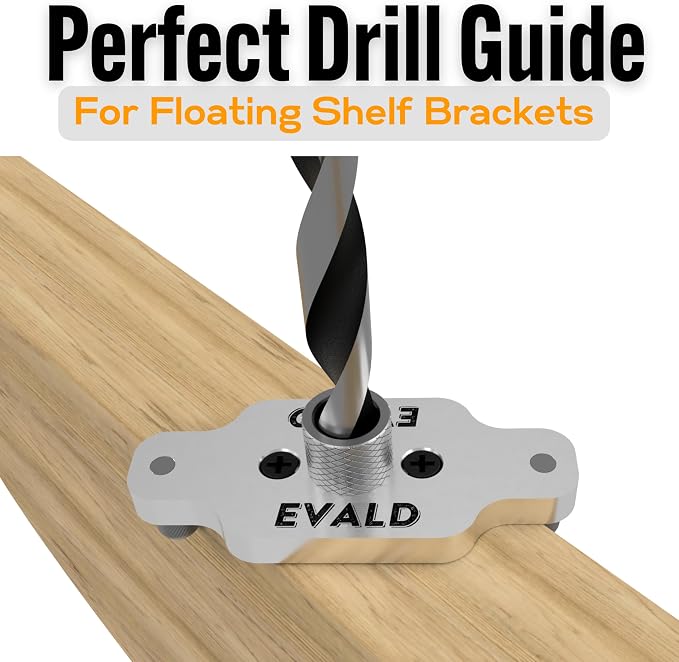 EVALD Dowel Jig Kit for Floating Shelf Bracket | 1/2 inch x 9.8 inch Drill Bit | Doweling Jig for Shelves and Mantels| Hardware Kit for Hidden Shelf Brackets | Floating Shelf DIY Woodworking Tool