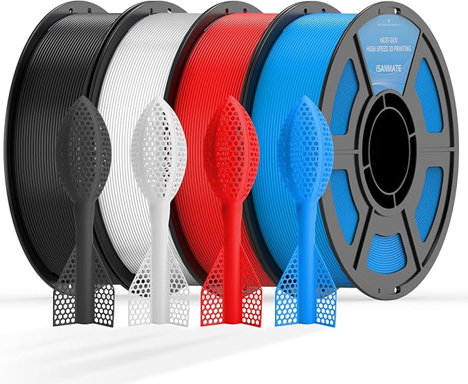 iSANMATE 95A HS TPU Filament Bundle 1.75mm, Black White Blue Red, 1kg*4 | High Speed HS / HF; Flexible TPU 95A; 3D Printer Filament for FDM 3D Printers; 1kg/2.2lbs; 50-200mm/s