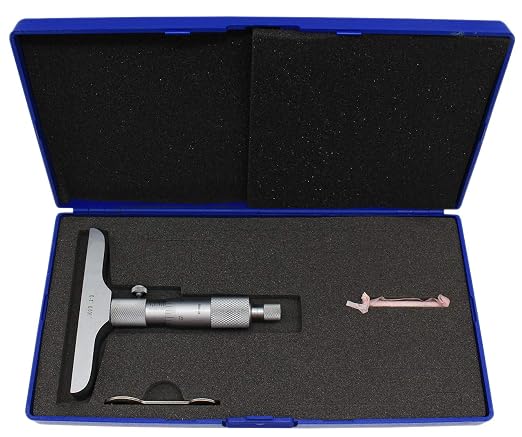 Depth Micrometer, 0-1" Measuring Range, 0.001" Graduation, Professional Precision Depth Gauge for Machining, Engineering & Metalworking, High Accuracy Tool