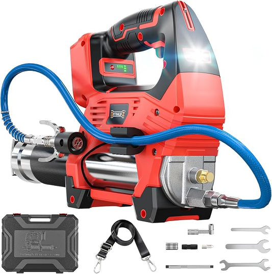 DIYtoolifz Cordless Grease Gun Compatible with Milwaukee 18V Battery, 12000PSI High Pressure, 3-Speed&Brushless Motor, 9oz/min Flow, 2-in-1 for Cartridge/Bulk Grease, 39.4”Hose&4 Couplers(Tool Only)