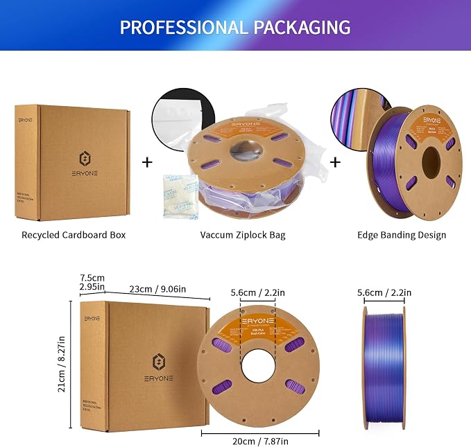 ERYONE Silk Dual Color PLA Filament 3D Printer 1.75mm +/- 0.03mm, Bicolor Filament Two Tone PLA 1KG(2.2lbs) Cardboard Spool, Purple Blue