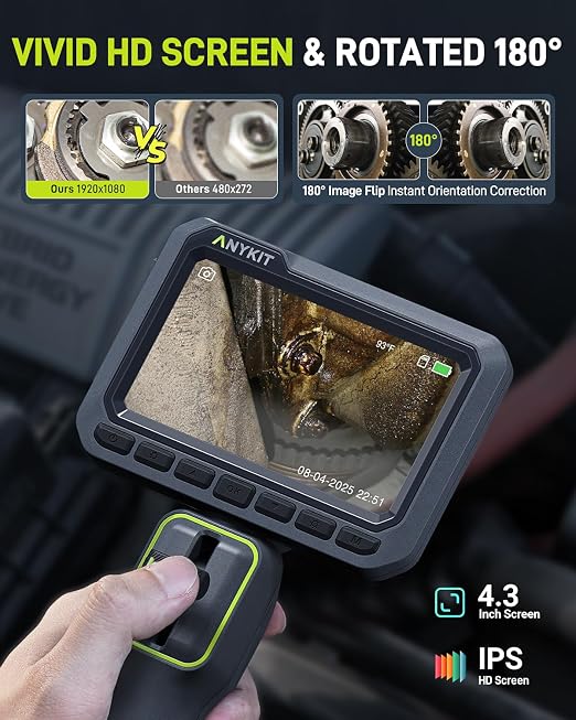 Anykit Articulating Borescope 210° Two-Way Endoscope, and USB Endoscope Camera 50ft