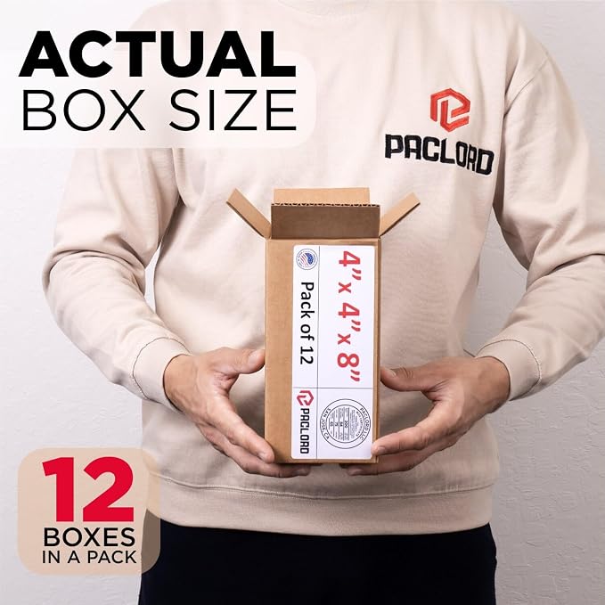 Tall Cardboard Boxes 4"L x 4"W x 8"H (Pack of 12) - USA-Made Packing Boxes for Moving, Shipping, or Storage - USPS, UPS, FedEx Approved - Professional Packing Supplies for Moving | USA-Made Packing Boxes for Moving, Shipping, or Storage - USPS, UPS, Fe...