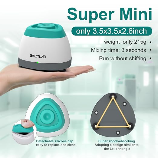 Mini Vortex Mixer 3500RPM, Touch Nail Polish Shaker Lash Glue Shaker, Lab Paint Shaker for Tattoo Ink Acrylic Paint Test Tubes, DC Brushless Motor, 3s Mix, Silicone Cap (Green)