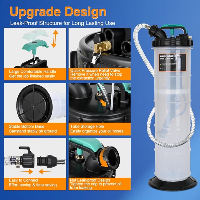 GOOACC Oil Extractor Pump 9L Manual Fluid Extractor Pump Oil Vacuum Changer with Brake Bleeding Hose Oil Suction Pump Extractor for Automotive Boat Motorcycles Oil Coolant Transmission Fluid Change