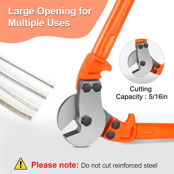 Hardened Cable Cutter, 18" Heavy Duty Wire Rope Cutter, Industrial Strength Hand Tool Wire Cutters up to 5/16" Stainless Steel Wire, Hard Wire Ropes, Manganese Steel