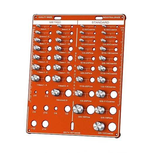 42 Nut and Bolt Thread Checker with 19 Standard & 15 Metric & 8 Drill Bit Gauge, Bolt Size and Nut Size Identifier Gauge(Inch and Metric) (Yellow)