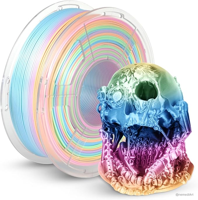 JAYO Silk Rainbow PLA+ Filament 1.75mm 1.1kg, Multicolor Gradient Shiny PLA, Color Changes Every 8 Meters in Pink-Yellow-Blue-Green, High Gloss Smooth Finish, Fits for Most FDM 3D Printers