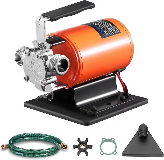 HoldwellS Water Transfer Pump 12V DC, 360 GPH, 1/10HP, 46FT High-Lift | Battery Powered Utility Pump, Portable Electric Water Pump with Switch and 6 ft Suction Hose Kit, For Water Removal