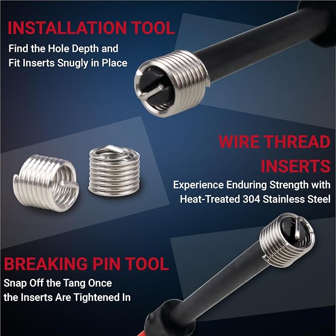 SAE Helicoil Thread Repair Kit, 131-Piece SAE Threaded Insert Kit with HSS Drill Bits & 304SS Inserts | 1/4" 5/16" 3/8" 7/16" 1/2" Sizes | Portable Case for Automotive & Industrial Repair