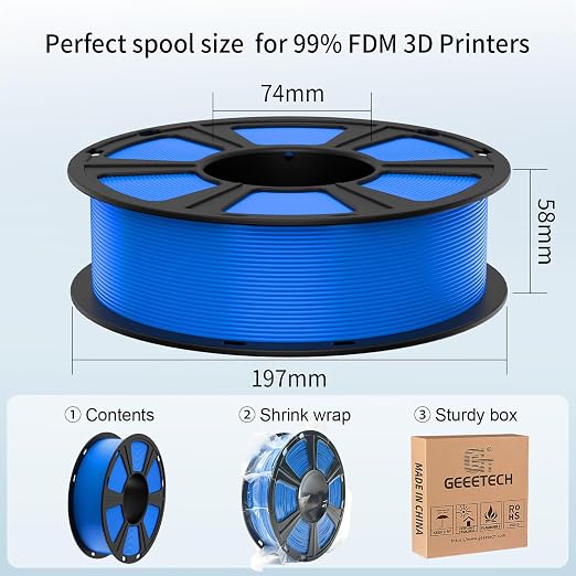 GEEETECH Blue PLA Filament 1.75mm 1KG, Neatly Wound 3D Printer Filament Dimensional Accuracy +/- 0.02mm, 1000g Spool(2.2lbs) 3D Printing Filament Fits Most FDM 3D Printers