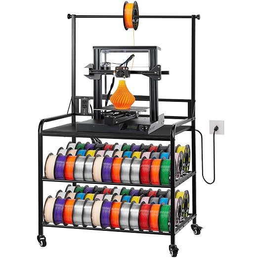 VEVOR 3D Printer Filament Storage Rack with Power Strip, 3-Tier Stand with Filament Storage, Spools Holder Racks Cart with Wheels, Filaments Organzied for 3D Printing Station, Workshop (Shelf Only)