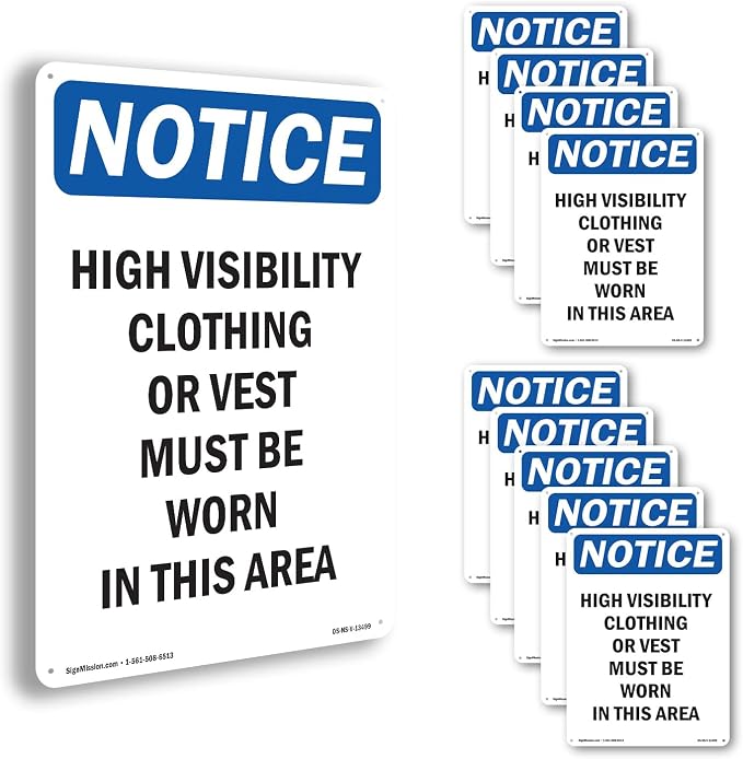 High Visibility Clothing Or Vest OSHA Notice Rigid Plastic Sign 18 Inch x 12 Inch - 10 Pack