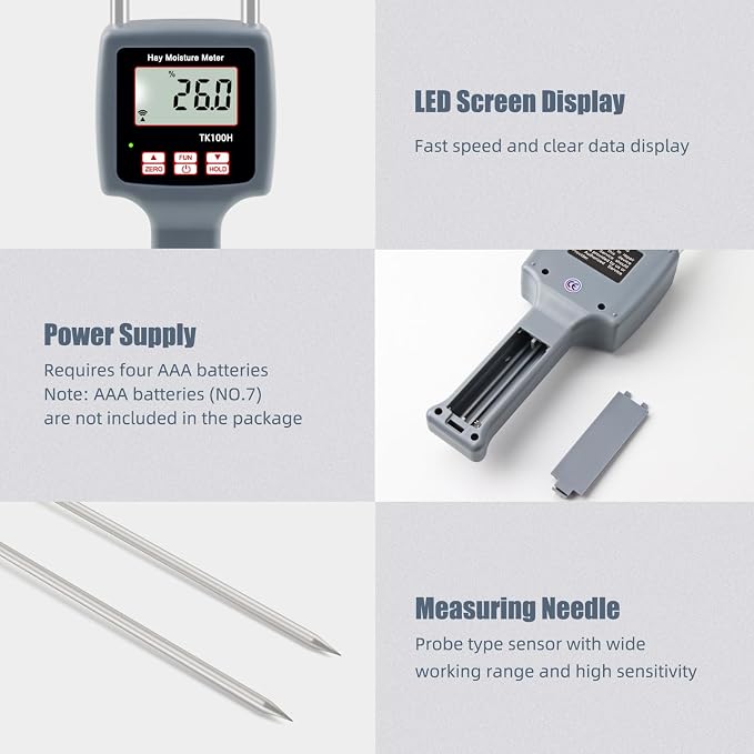 Hay Moisture Tester, Portable Hay Moisture Meter, Straw, Forage Grass, Suitable for a variety of grains such as wheat, corn, coffee, etc., suitable for Farmers, Food Processors & Traders-GISNPA