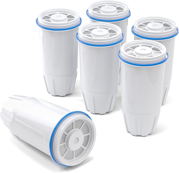 Water Replacement Filter Fit for Zero Filter Pitcher and Dispenser ZR-001 ZR-004 ZP-006 ZR017, Six-Stage System, Effectively Reducing Lead, Chromium, PFOA, 6 Packs