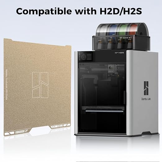 ENOMAKER Bamboo Original H2D H2S PEI Build Plate, Textured Print Bed Surface, Strong Adhesion,Self-Release When Cooled,Flexible Steel Plate,Dual Side Sheet for Bambu 3D Printer H2 Heat Bed 35.5x34.5cm