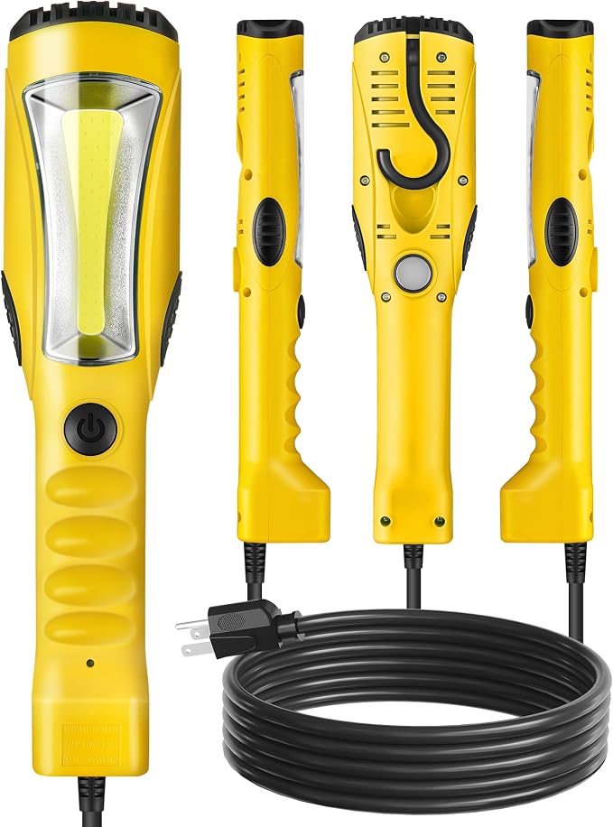 18W LED Work Light and Extension Cord Storage Reel with 4-Grounded Outlet & 2 USB Port Bundle, for Garage, Workshop, Car Repair Scene, Hand Wind Retractable Y03WL06-U85CR06
