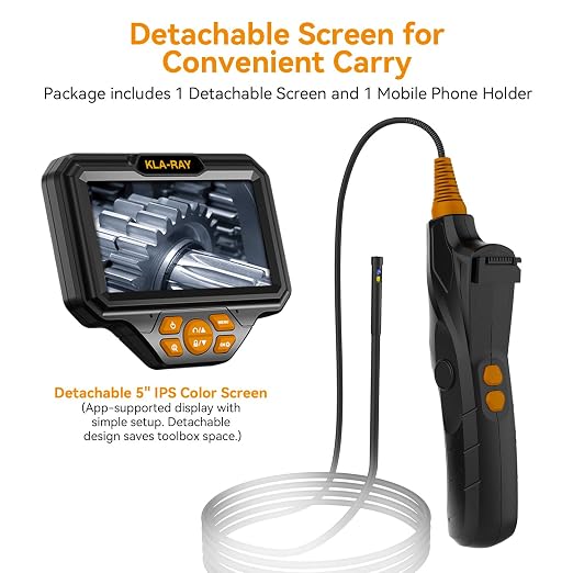 US18-UD80 Articulating Borescope with Dual Lens, 5” IPS Screen, 8 LED Lights, 3-Level Brightness, IP67 Waterproof Oil-Resistant Inspection Camera with 8GB for Pipe & Machinery
