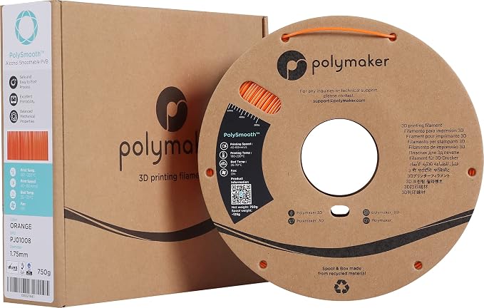 Polymaker PolySmooth PVB Filament 1.75mm 0.75kg Orange - Print Like PLA Filament, Easy Smoothable Post Process with IPA Alcohol
