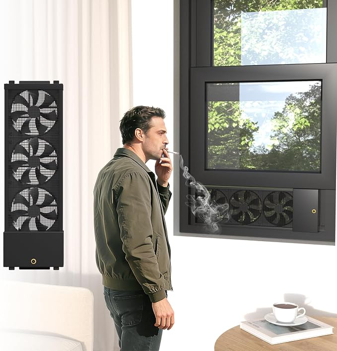 Vertical Window Fan for Sliding Windows (Black, 45~50cm/17.8~19.7in) | No Drilling Required Installation, Adjustable Wind Speed, 1.97 IN Retractable, for Bedroom Bathroom Kitchen Office