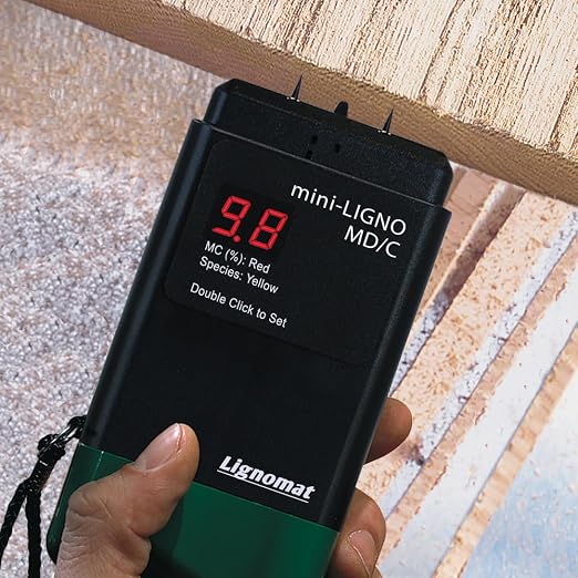 Lignomat Pin Wood Moisture Meter, Digital Moisture Detector for Lumber Drywall Firewood Masonry Woodworking Plaster Floor - mini-Ligno D/C, Electrode E14M, Pouch