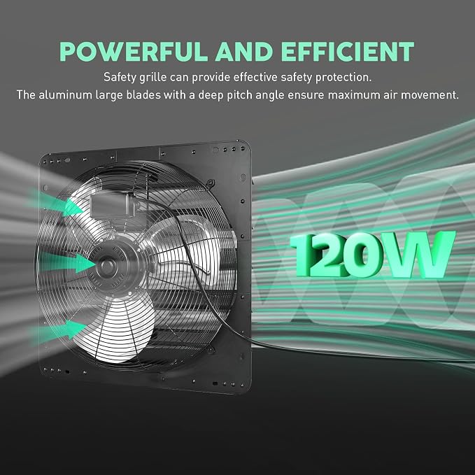 YOZON 20" Shutter Exhaust Fan with Speed Controller, Wall Mounted Wall Exhaust Fan, Automatic Shutter, High Speed, 3200CFM, Vent Fan for Garage, Greenhouse, Shed, Warehouse and Workshop - Black