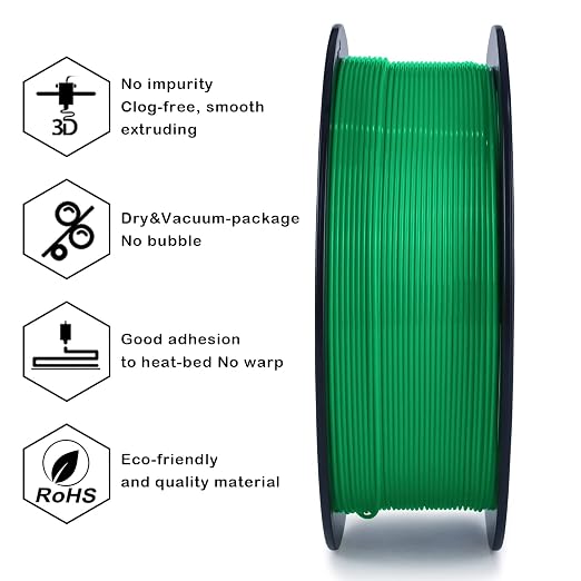 ZIRO PLA Filament 1.75mm, Pure Color 3D Printer Filament, PLA PRO Basic Color Series, 1.75MM 1KG Spool, Dimensional Accuracy +/- 0.03mm, Green