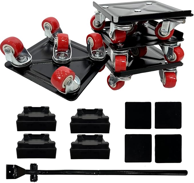Furniture Dolly,4.1" Carbon Steel Panel Heavy Duty Dolly,with 5 360°Rotatable Rubber Universal Wheels,Non-Slip Sliders & Lifter,2000Lbs Load Capacity, Furniture Lifter for Sofa, Piano, Appliances