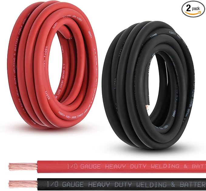 1/0 Gauge Battery Cable, 20FT Red + 20FT Black 1/0 AWG Pure Copper Wire Welding Cable, for Automotive, Battery, Solar and Generator, Standard USA OFC Wire