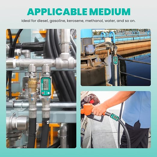 3/4 Inch Water & Fuel Flow Meter with Swivel 360 Connector, for 0.8-13.2 GPM Inline NPT Thread ±1% Accuracy Flowmeter for Diesel, Gas Oil, Gasoline, and Other Liquids (Alu Alloy)