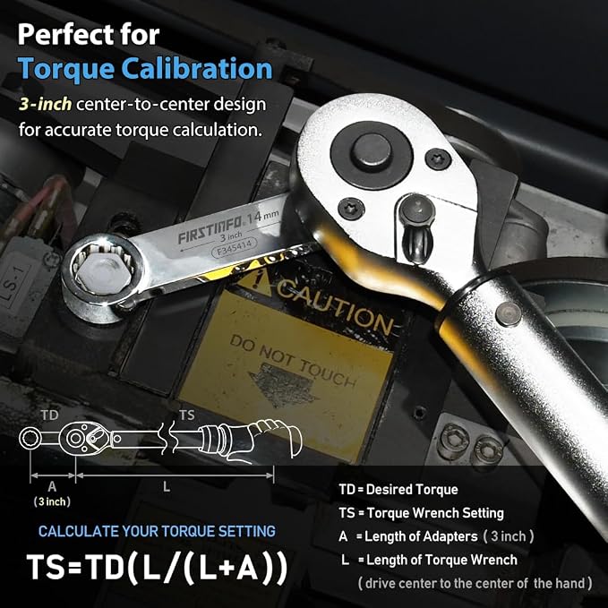 FIRSTINFO 10-Piece 1/2" Drive Metric 12-Point Box End Torque Adapter Set | 14-27mm sizes • 3 in center-to-center length • CR-V steel • Blow-mold case & tray • Made in Taiwan