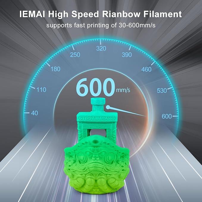 IEMAI Rainbow PLA Filament 1.75mm 1kg, High-Speed 3D Printer Filament Up to 600mm/s Printing, Toughness & Neatly Wound, Fast Color Changing for DIY, Artistic & Home Décor