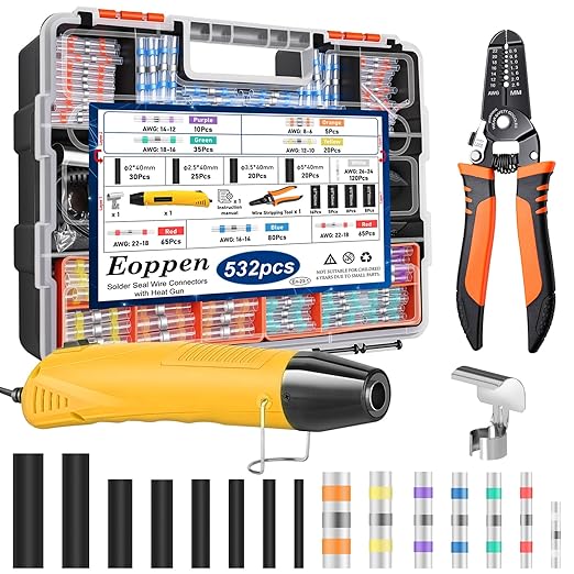 532Pcs Heat Gun for Shrink Tubing, Solder Seal Wire Connectors & Heat Shrink Tubing Kit, 26-6 AWG Waterproof Heat Shrink Wire Connectors with Mini Heat Gun for Marine Electrical