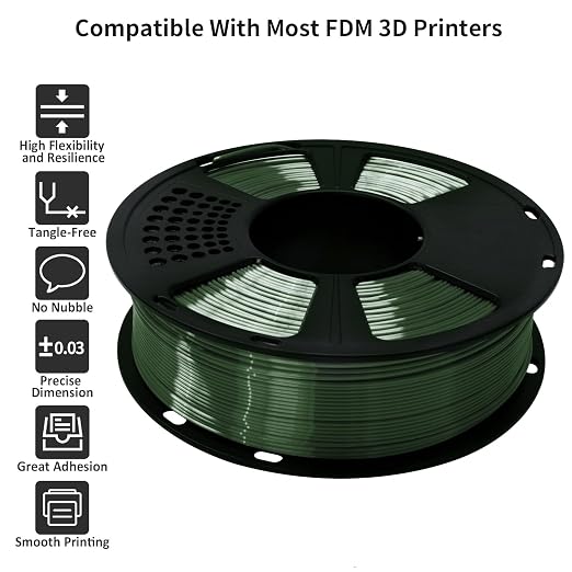 GIANTARM 3D Printer Filament, Shiny Silk Green PLA Filament, 1Kg(2.2lbs) Spool, 1.75mm Dimension Accuracy +/- 0.03mm, 3D Printing Filament,Fit Most FDM Printer